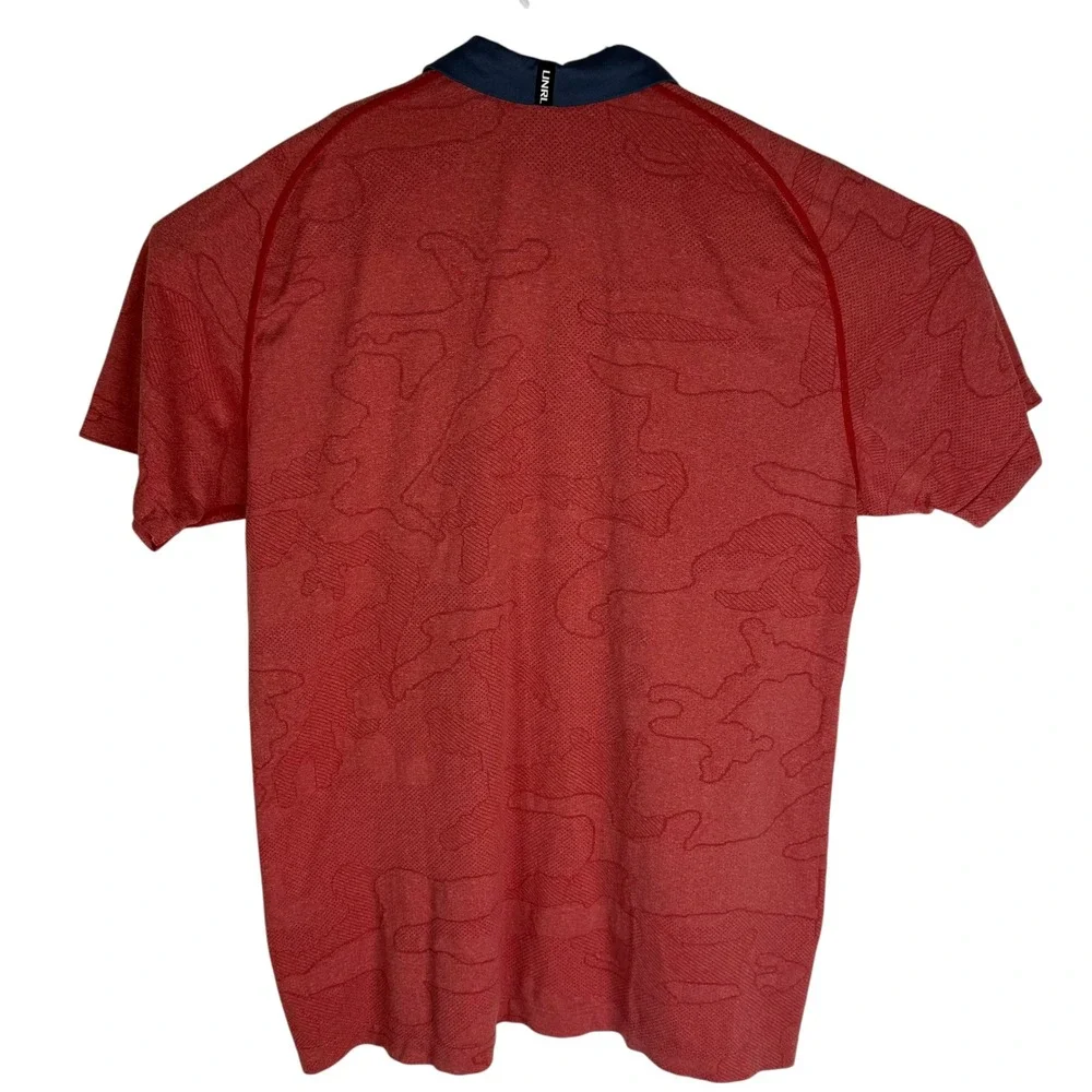 UNRL Golf Mens Red Camo Jacquard Polo Shirt Navy Collar Size Large L‎